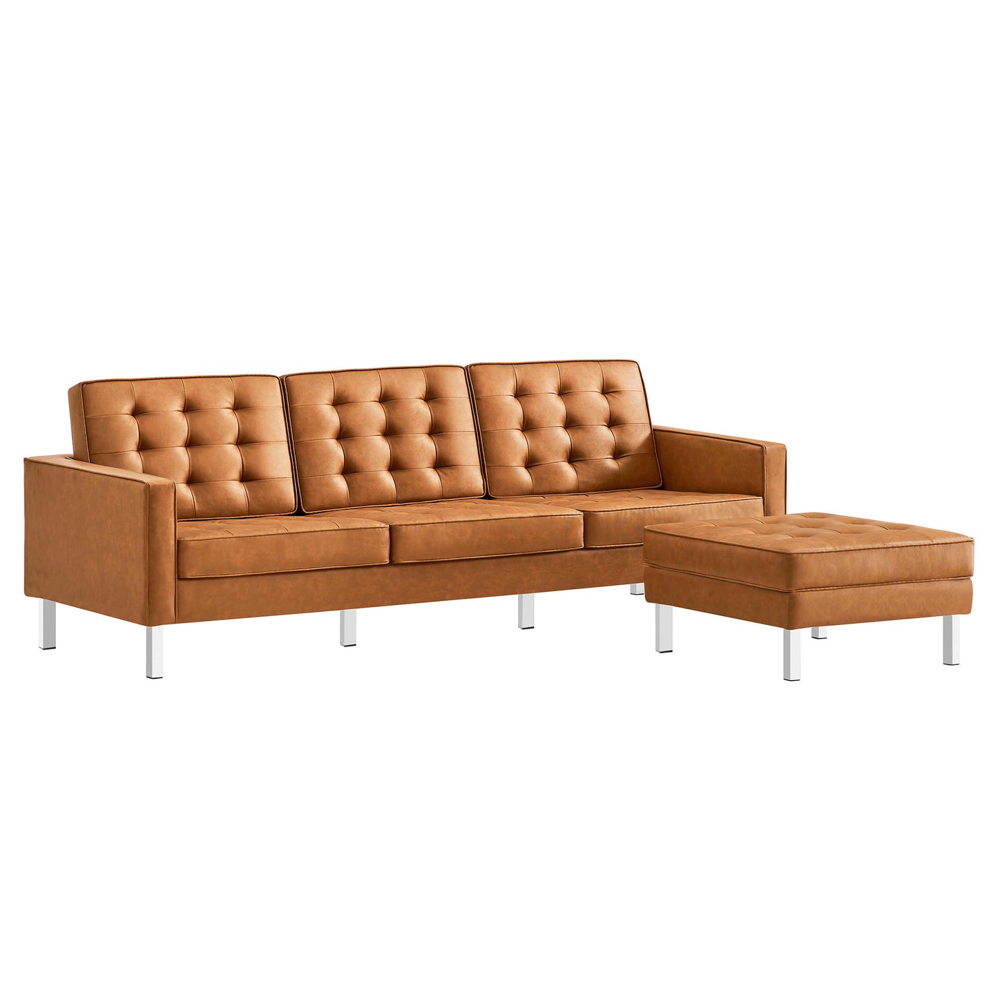 Modway - Loft Tufted Vegan Leather Sofa and Ottoman Set by Modway  Living Room Sofas and Armchairs Brown - EEI-6410-SLV-TAN-SET