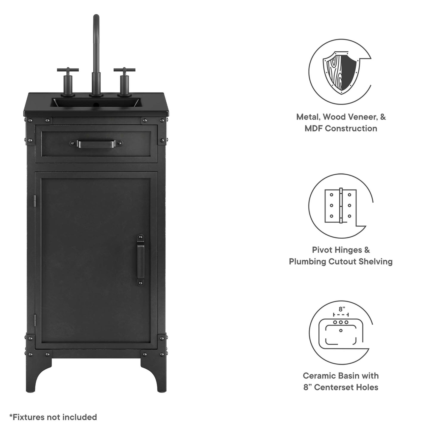 Modway - Steamforge 18" Bathroom Vanity by Modway  Bathroom Vanities Black - EEI-6412-BLK-BLK