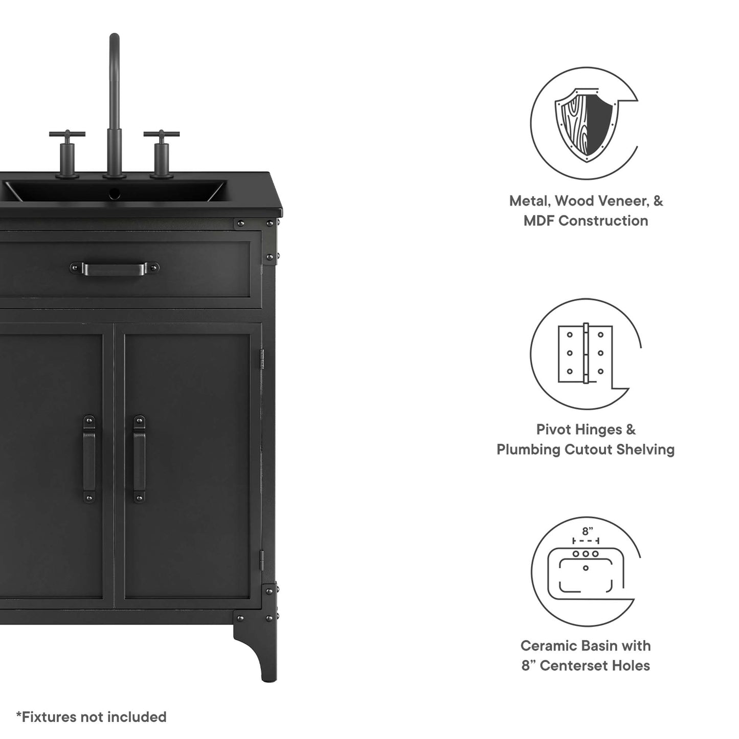 Modway - Steamforge 24" Bathroom Vanity by Modway  Bathroom Vanities Black - EEI-6414-BLK-BLK