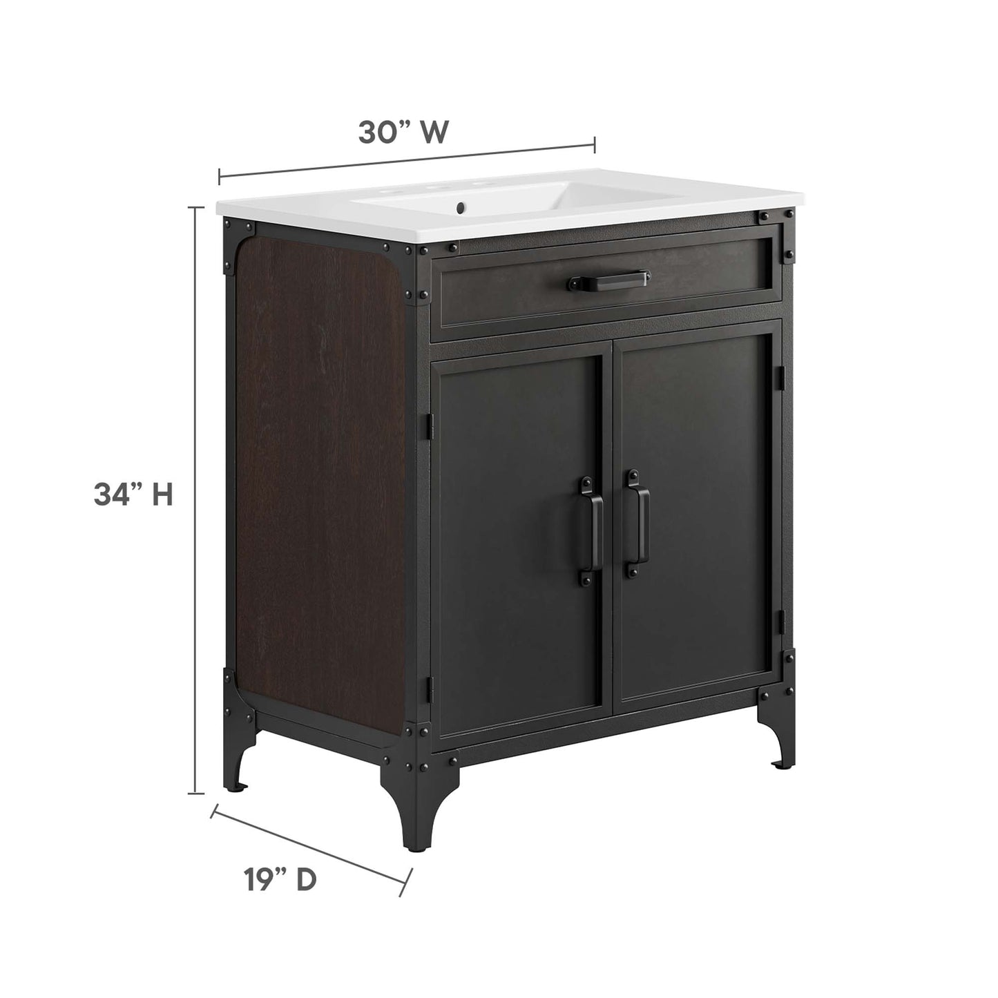 Modway - Steamforge 30" Bathroom Vanity by Modway  Bathroom Vanities Black - EEI-6415-WHI-BLK