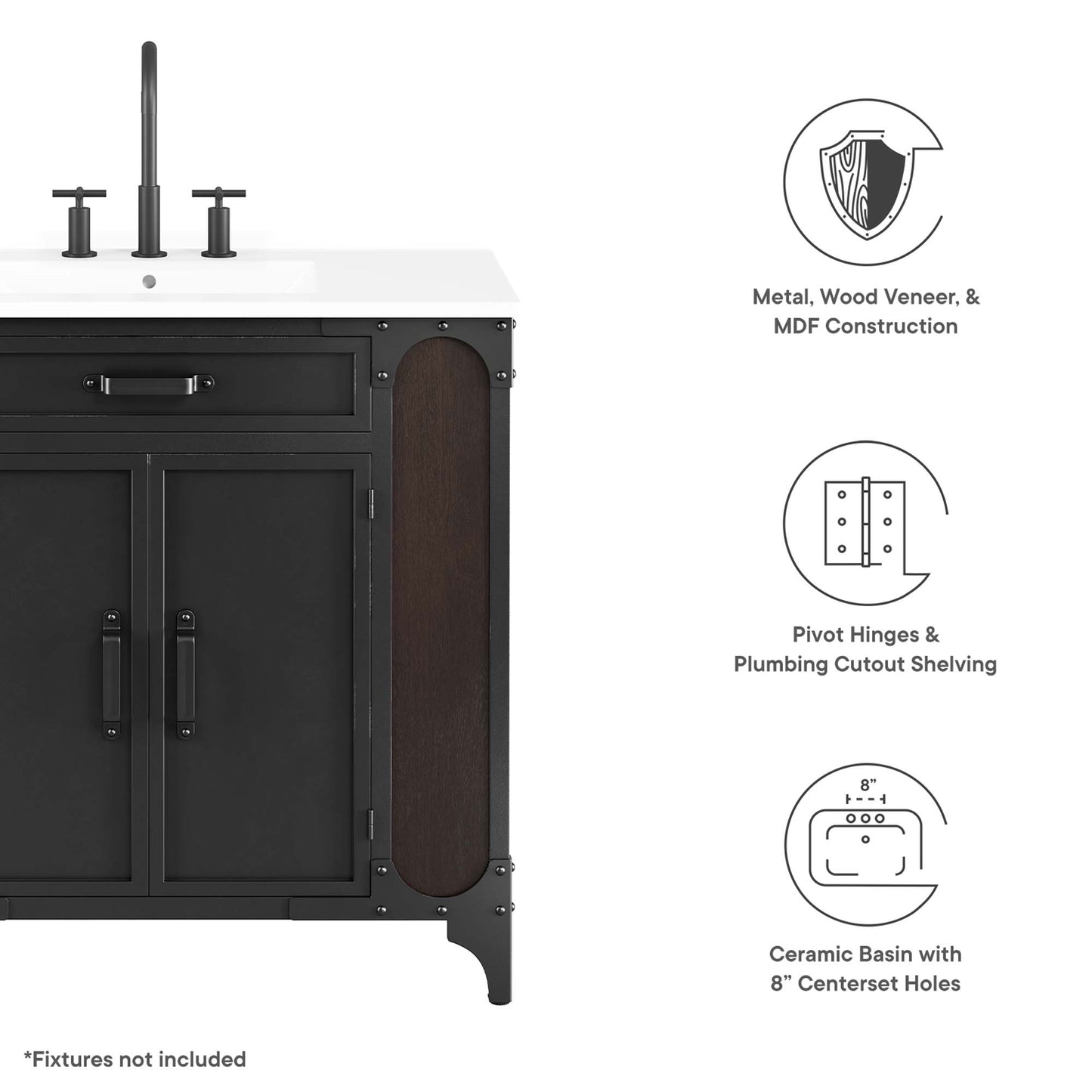 Modway - Steamforge 36" Bathroom Vanity by Modway  Bathroom Vanities Black - EEI-6417-WHI-BLK