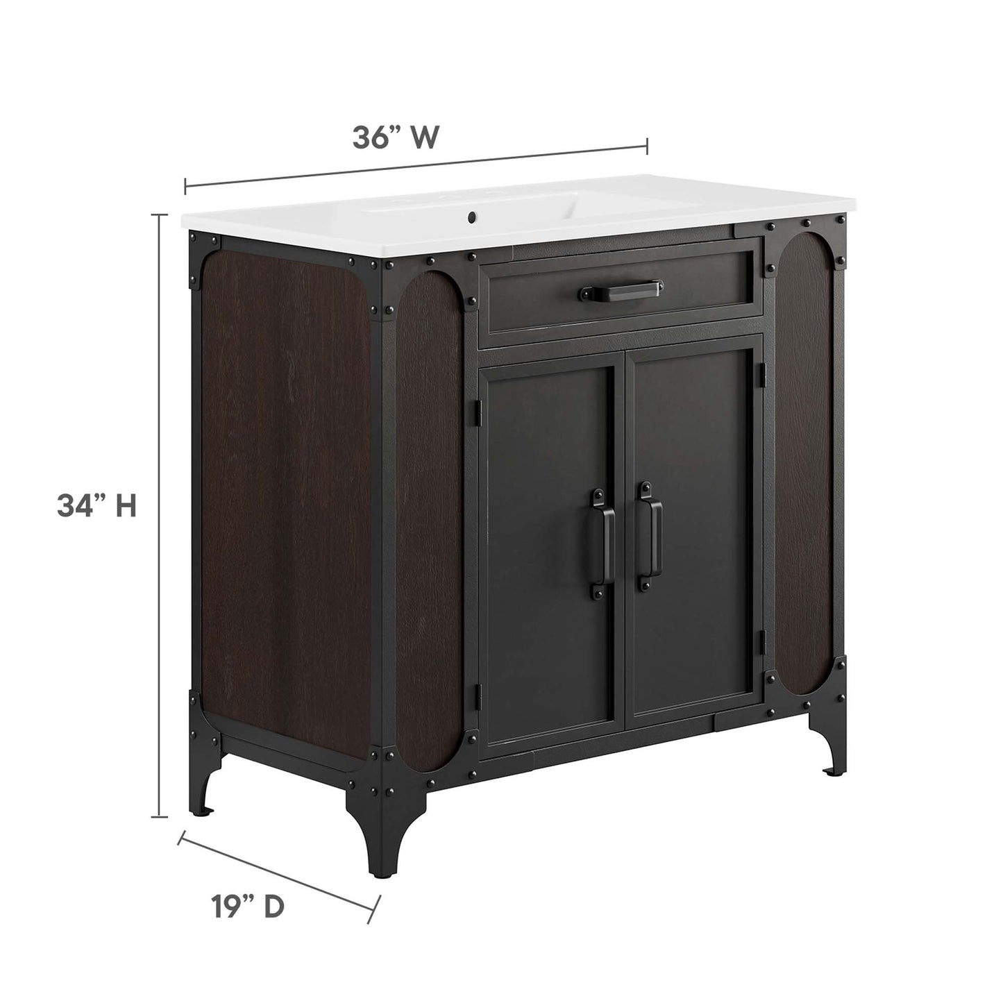 Modway - Steamforge 36" Bathroom Vanity by Modway  Bathroom Vanities Black - EEI-6417-WHI-BLK
