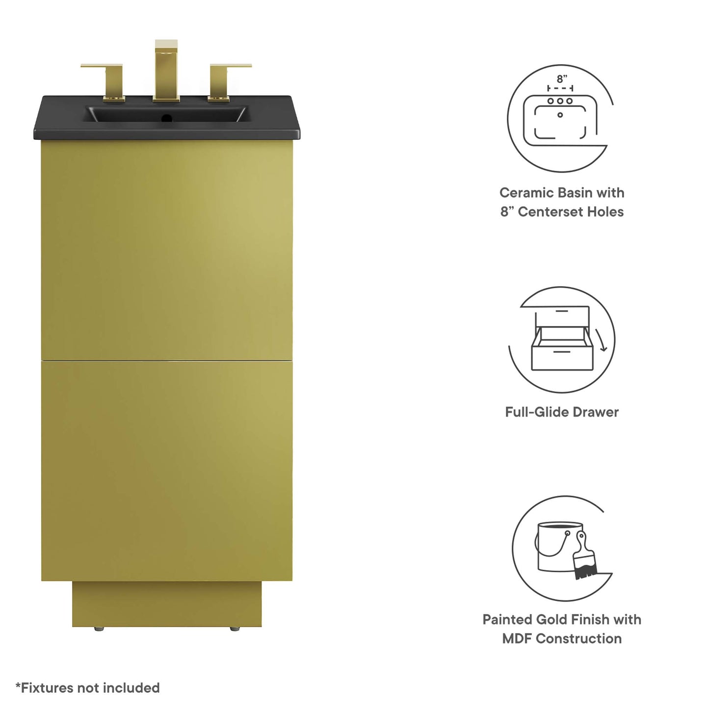 Modway Outlet Quantum 18" Bathroom Vanity by Modway  Bathroom Furniture Black Gold - EEI-6424-BLK-GLD