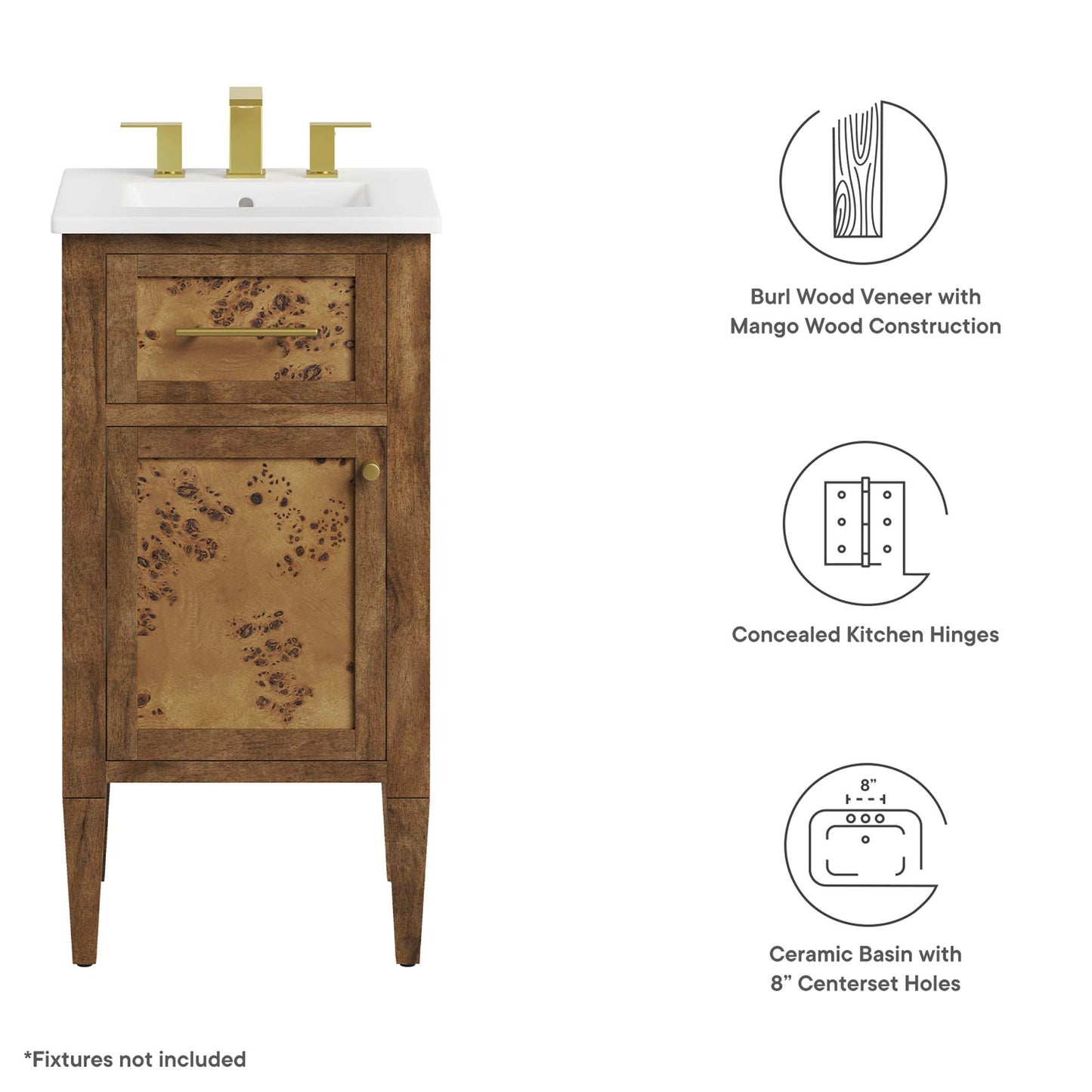 Modway - Elysian 18" Wood Bathroom Vanity by Modway  Bathroom Vanities Brown - EEI-6436-WHI-BRN