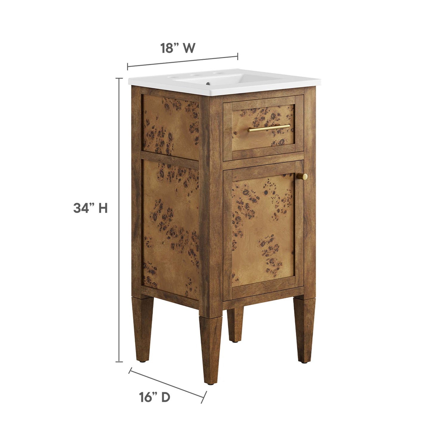 Modway - Elysian 18" Wood Bathroom Vanity by Modway  Bathroom Vanities Brown - EEI-6436-WHI-BRN