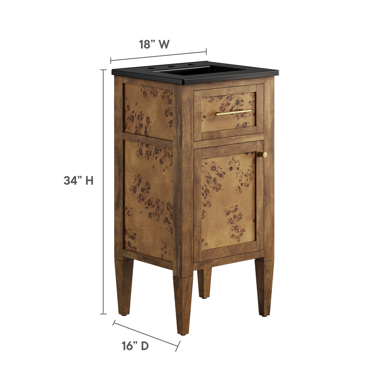 Modway - Elysian 18" Wood Bathroom Vanity by Modway  Bathroom Vanities Brown - EEI-6438-BLK-BRN