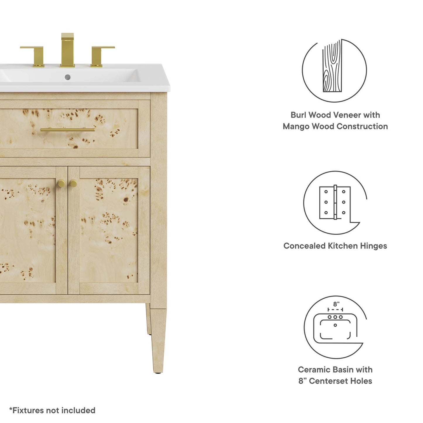 Modway - Elysian 24" Wood Bathroom Vanity by Modway  Bathroom Vanities Oatmeal - EEI-6439-WHI-BUR