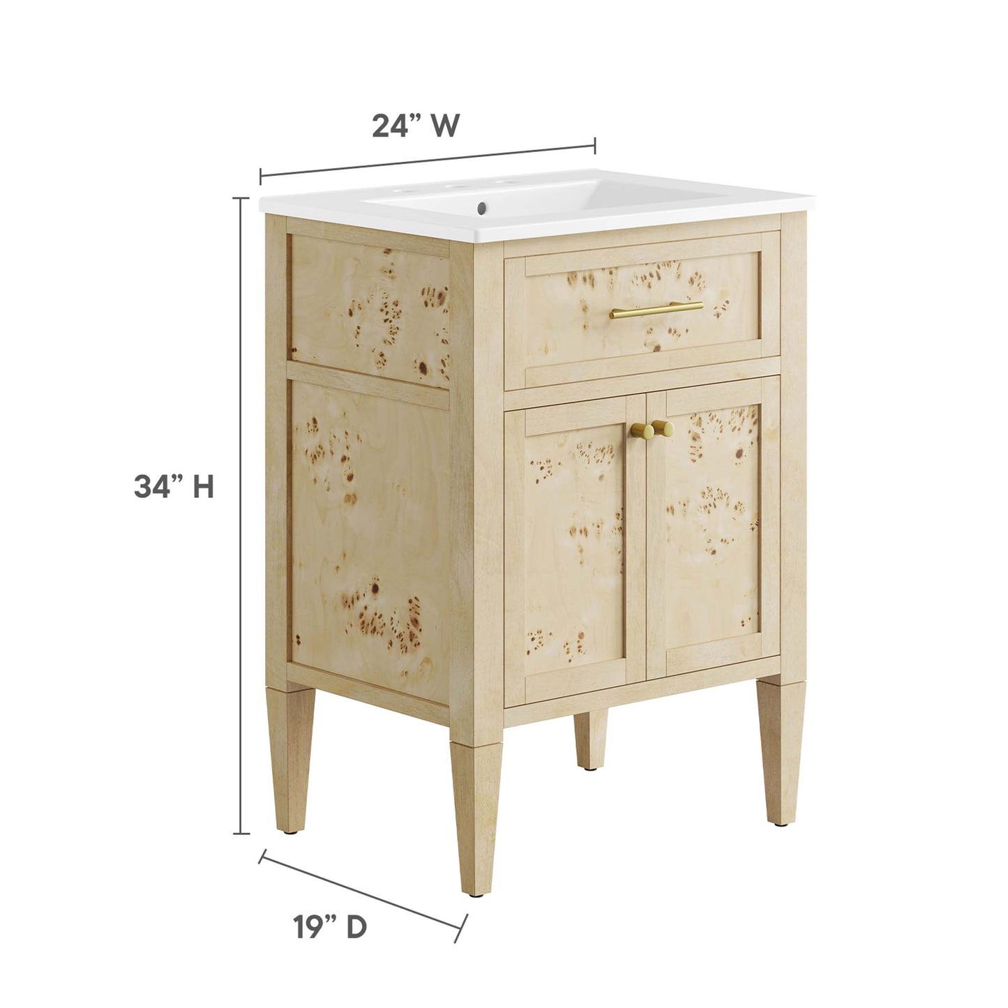 Modway - Elysian 24" Wood Bathroom Vanity by Modway  Bathroom Vanities Oatmeal - EEI-6439-WHI-BUR