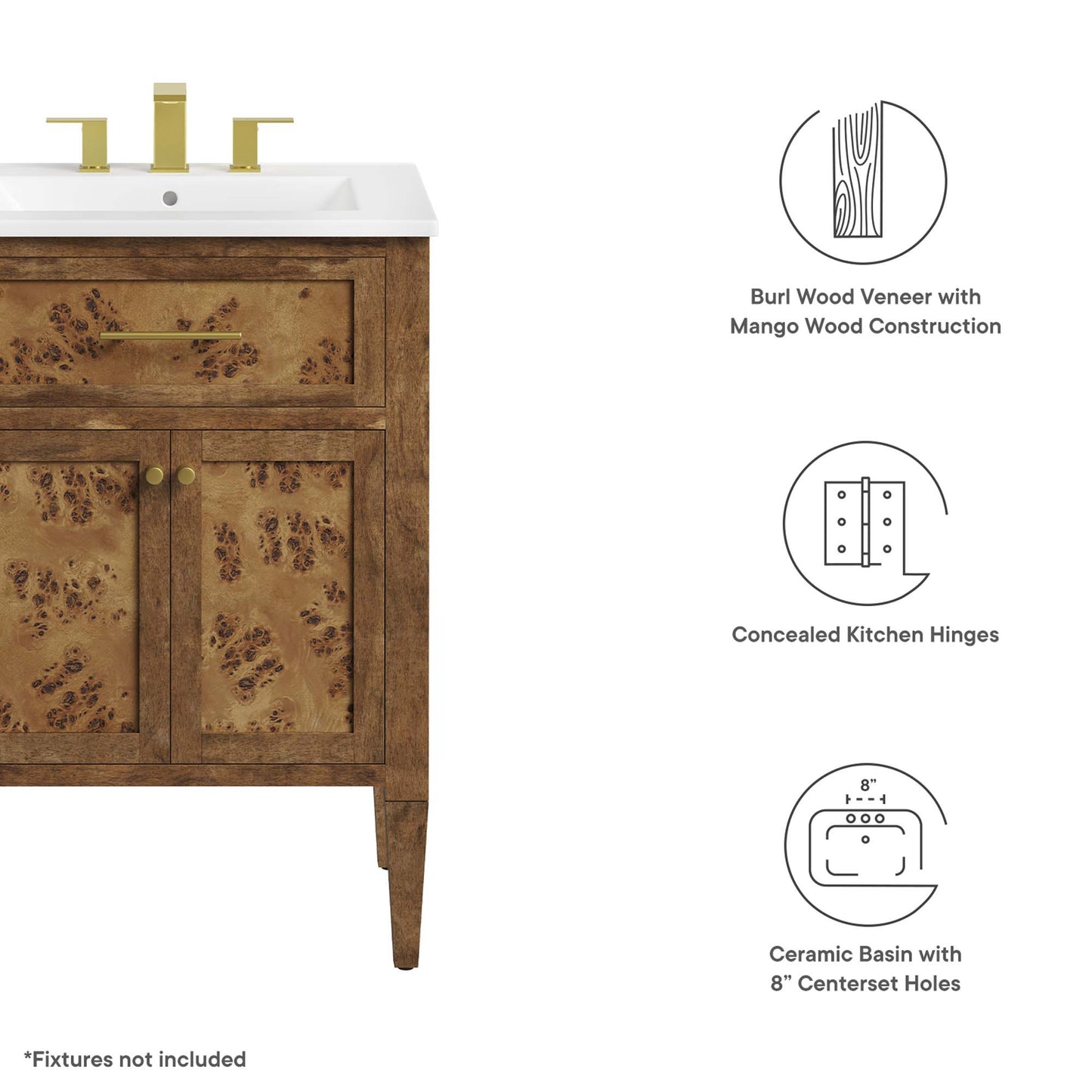 Modway - Elysian 24" Wood Bathroom Vanity by Modway  Bathroom Vanities Brown - EEI-6440-WHI-BRN