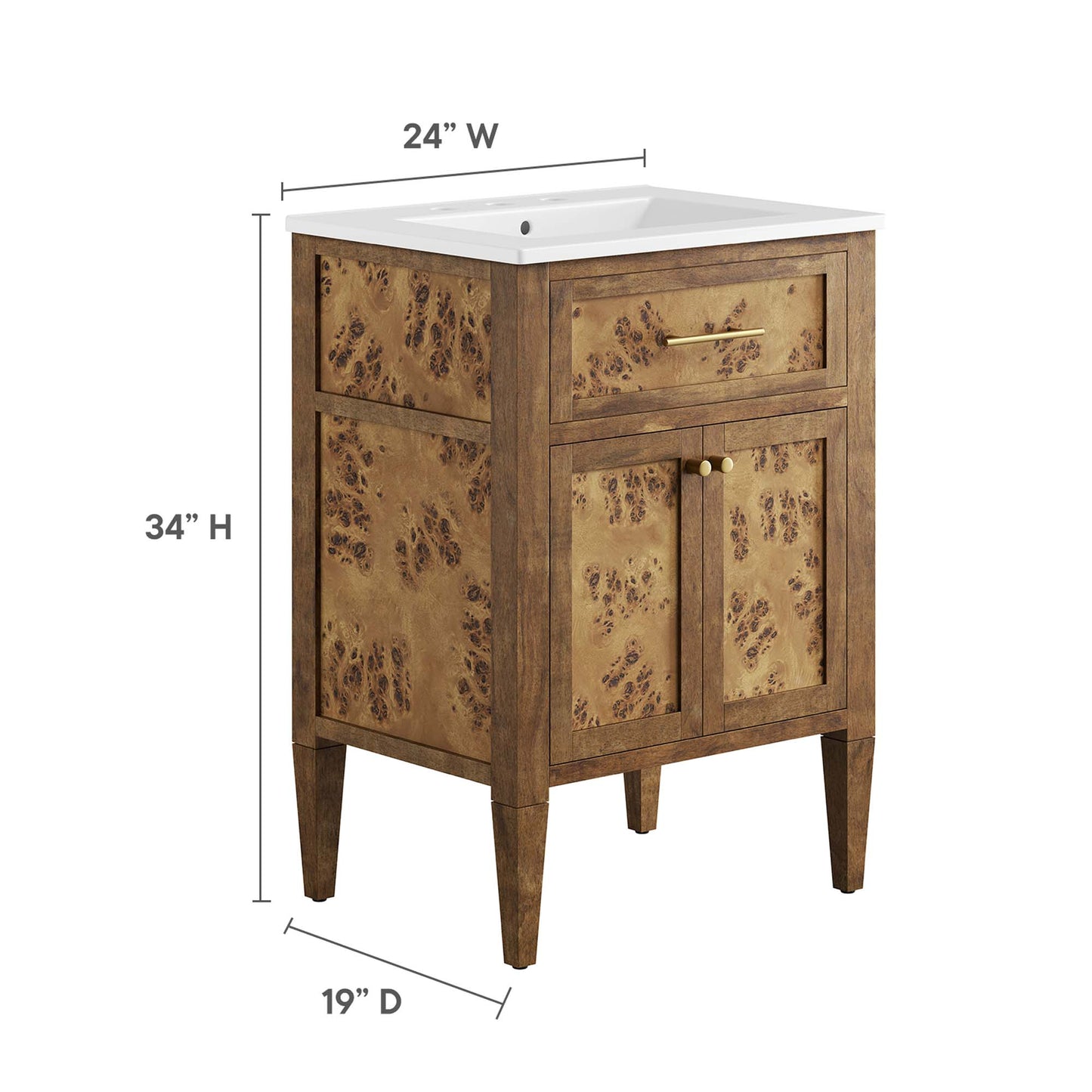 Modway - Elysian 24" Wood Bathroom Vanity by Modway  Bathroom Vanities Brown - EEI-6440-WHI-BRN