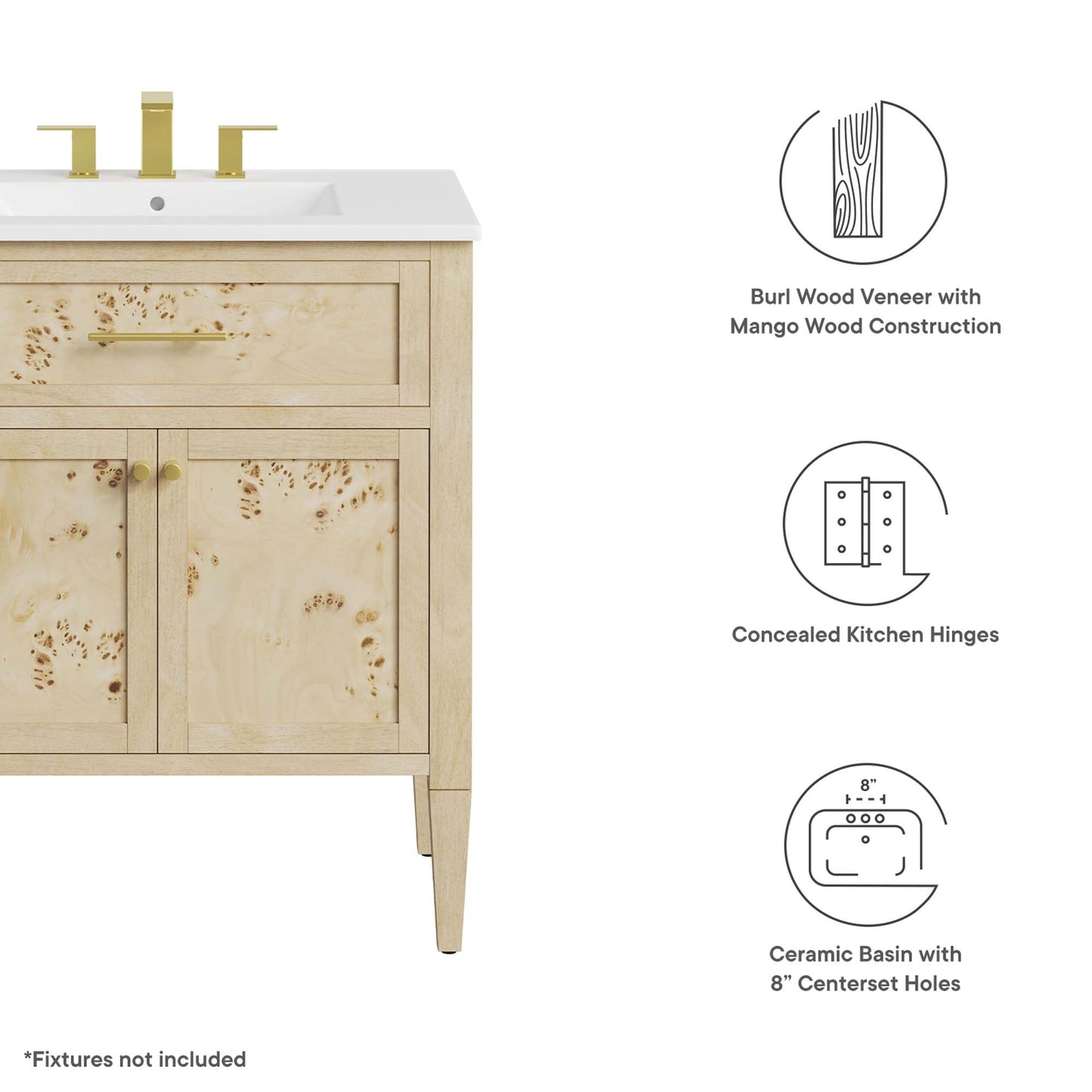 Modway - Elysian 30" Wood Bathroom Vanity by Modway  Bathroom Vanities Oatmeal - EEI-6443-WHI-BUR