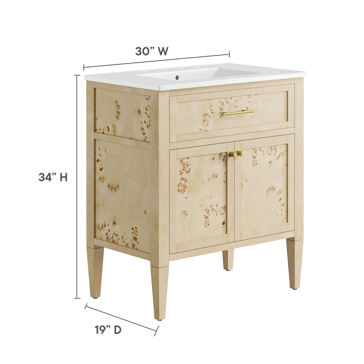 Modway - Elysian 30" Wood Bathroom Vanity by Modway  Bathroom Vanities Oatmeal - EEI-6443-WHI-BUR