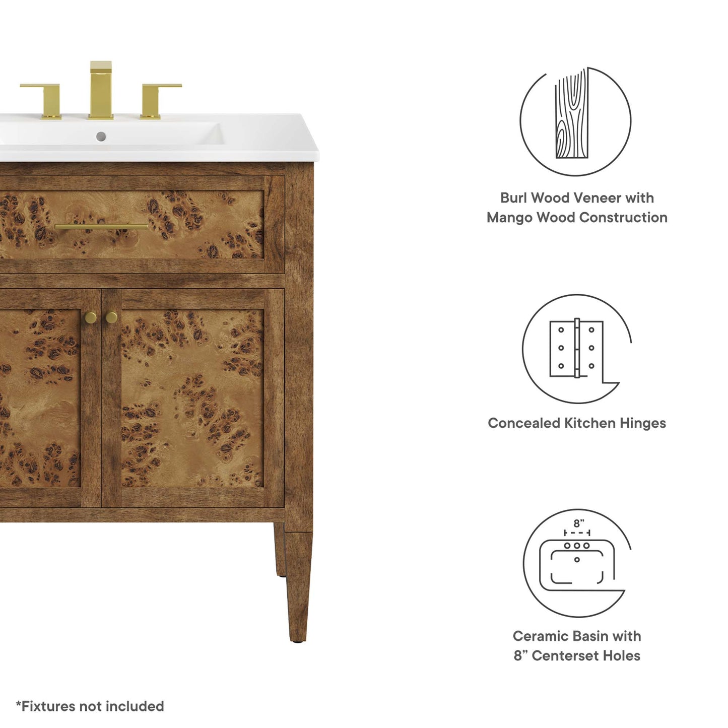 Modway - Elysian 30" Wood Bathroom Vanity by Modway  Bathroom Vanities Brown - EEI-6444-WHI-BRN