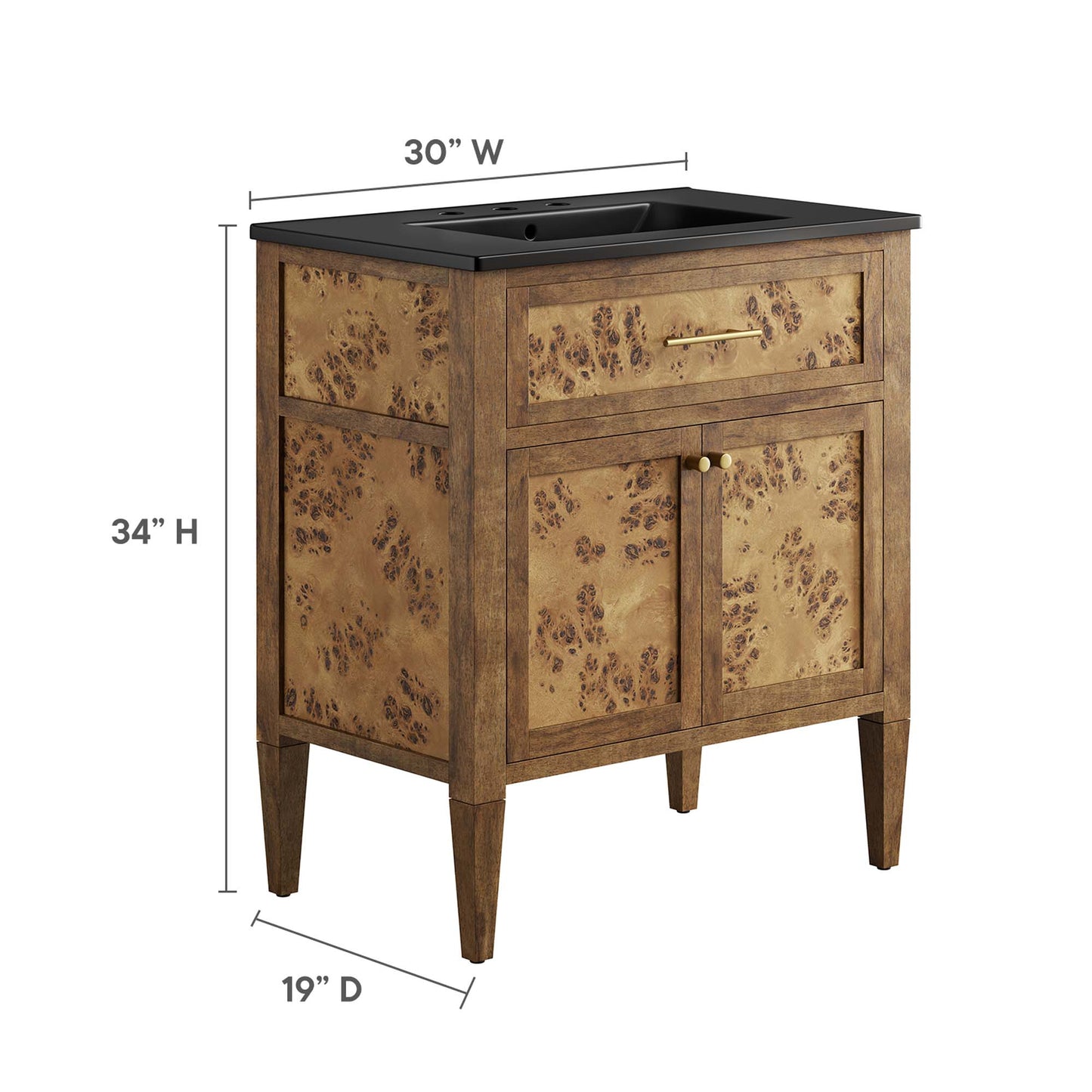 Modway - Elysian 30" Wood Bathroom Vanity by Modway  Bathroom Vanities Brown - EEI-6446-BLK-BRN