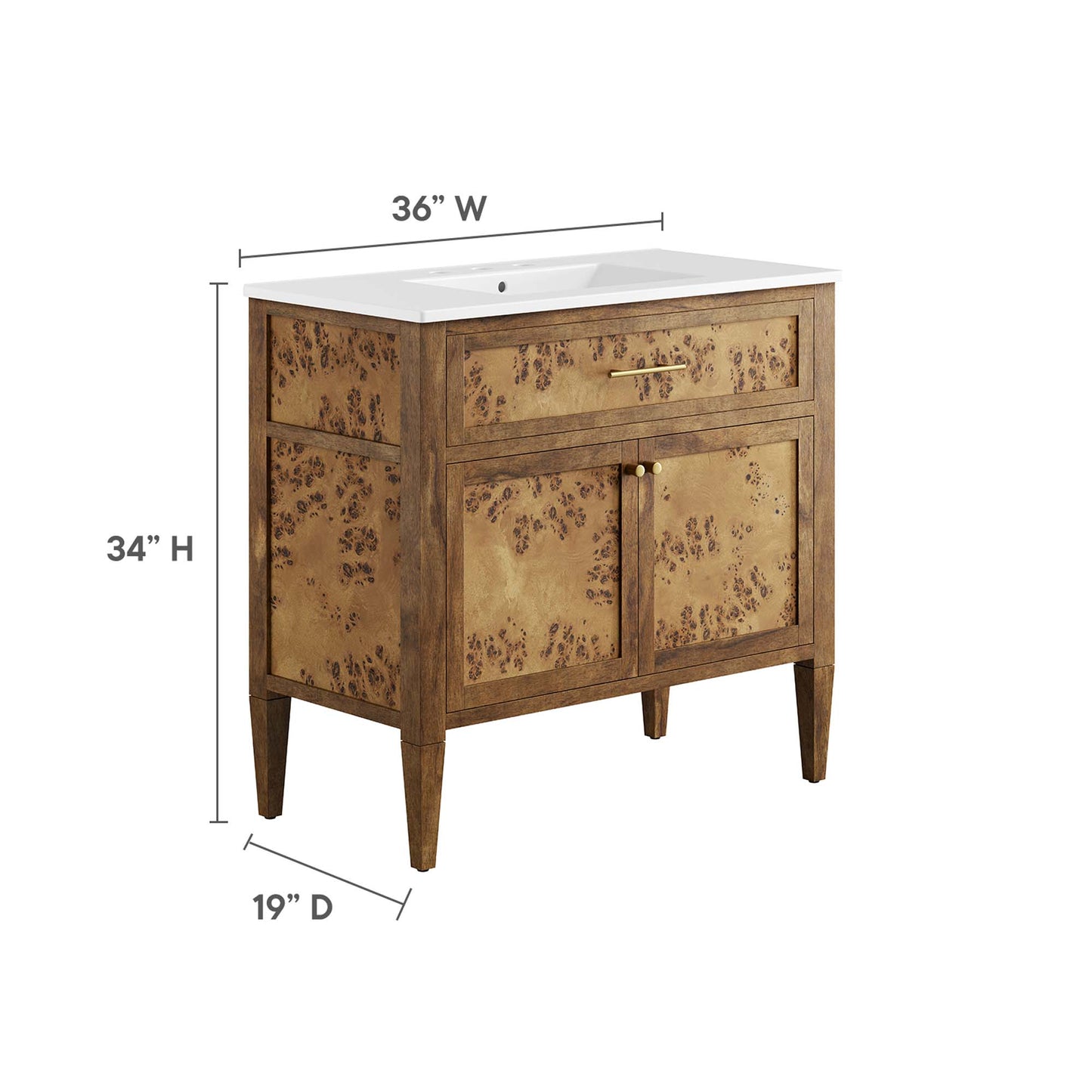 Modway - Elysian 36" Wood Bathroom Vanity by Modway  Bathroom Vanities Brown - EEI-6448-WHI-BRN
