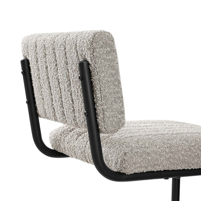 Taupe boucle upholstered counter stools with black metal U-frame, set of 2.