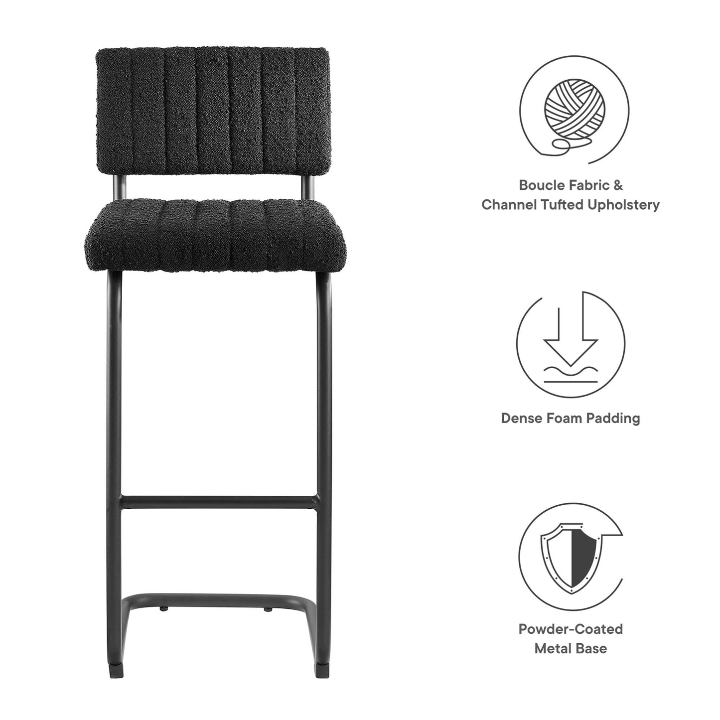 Modway Outlet Parity Boucle Bar Stools Set of 2 by Modway  Bar and Dining Furniture Black Black - EEI-6473-BLK-BLK