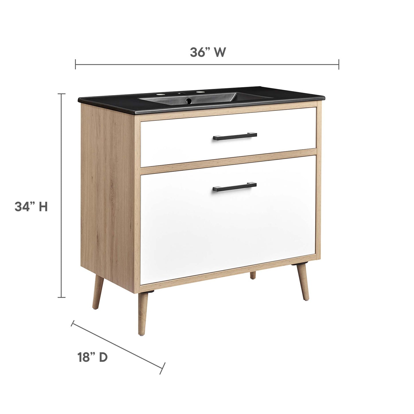 Modway - Maverick 36" Bathroom Vanity by Modway  Bathroom Vanities Brown - EEI-6501-BLK-OAK
