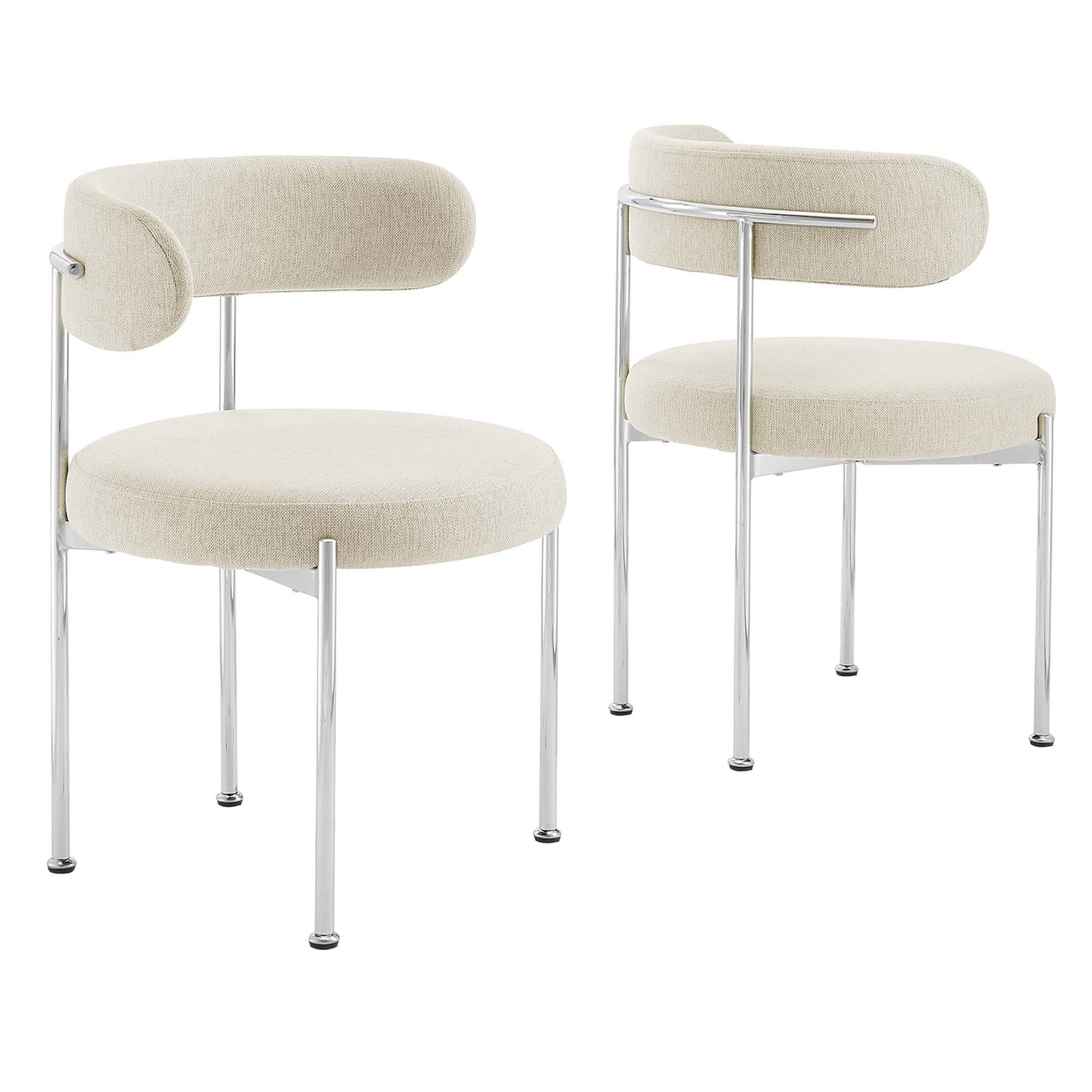 Modway Outlet Albie Fabric Dining Chairs Set of 2 by Modway  Bar and Dining Furniture Beige Silver - EEI-6517-BEI-SLV