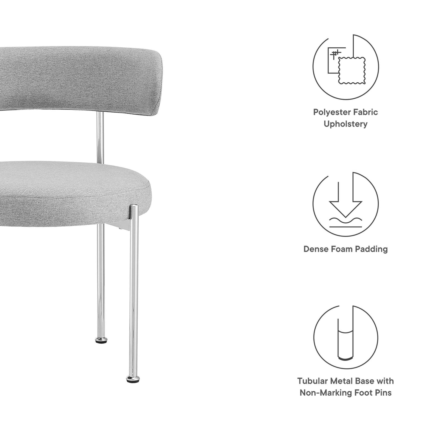 Modway Outlet Albie Fabric Dining Chairs Set of 2 by Modway  Bar and Dining Furniture Gray Silver - EEI-6517-GRY-SLV