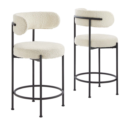 Modway - Albie Boucle Fabric Counter Stools Set of 2 by Modway  Bar and Dining Bar and Counter Stools White - EEI-6518-IVO-BLK