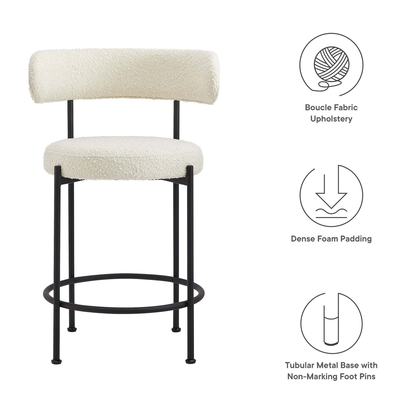 Modway - Albie Boucle Fabric Counter Stools Set of 2 by Modway  Bar and Dining Bar and Counter Stools White - EEI-6518-IVO-BLK