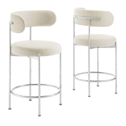 Modway Outlet Albie Fabric Counter Stools Set of 2 by Modway  Bar and Dining Furniture Beige Silver - EEI-6519-BEI-SLV