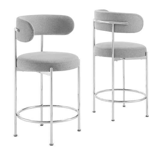 Modway Outlet Albie Fabric Counter Stools Set of 2 by Modway  Bar and Dining Furniture Gray Silver - EEI-6519-GRY-SLV