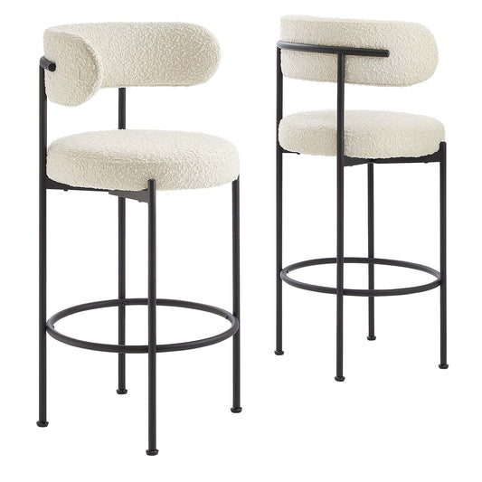 Modway - Albie Boucle Fabric Bar Stools Set of 2 by Modway  Bar and Dining Bar and Counter Stools White - EEI-6520-IVO-BLK