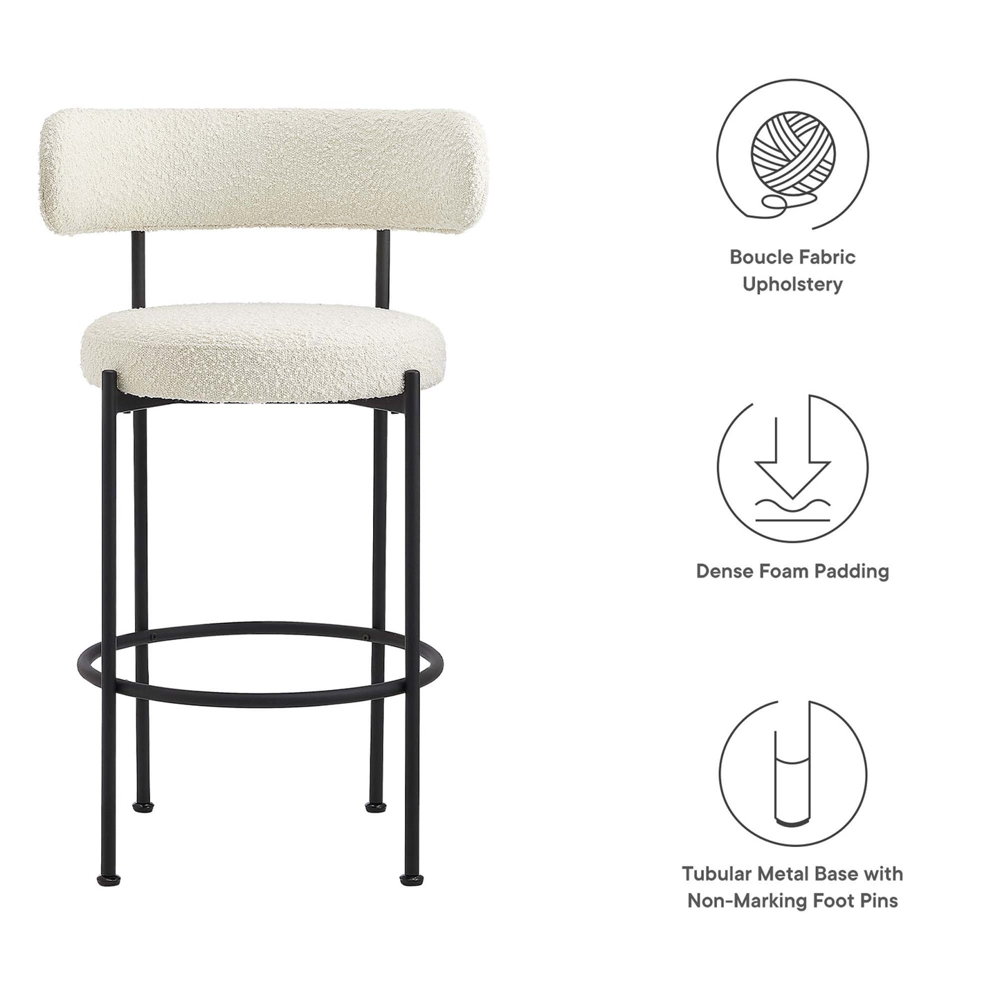 Modway - Albie Boucle Fabric Bar Stools Set of 2 by Modway  Bar and Dining Bar and Counter Stools White - EEI-6520-IVO-BLK