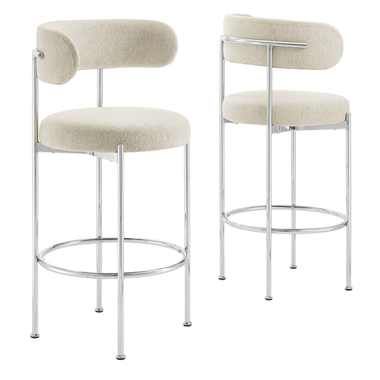 Modway Outlet Albie Fabric Bar Stools Set of 2 by Modway  Bar and Dining Furniture Beige Silver - EEI-6521-BEI-SLV