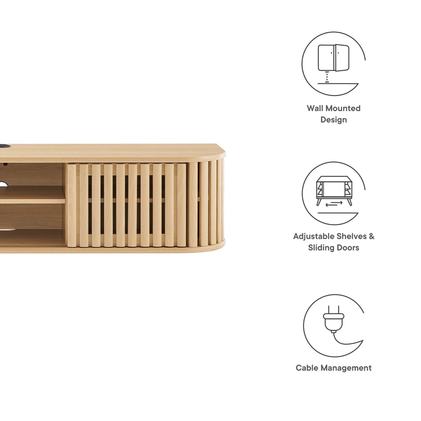 Modway - Fortitude 63" Wall-Mounted TV Stand by Modway  Living Room Decor Brown - EEI-6528-OAK