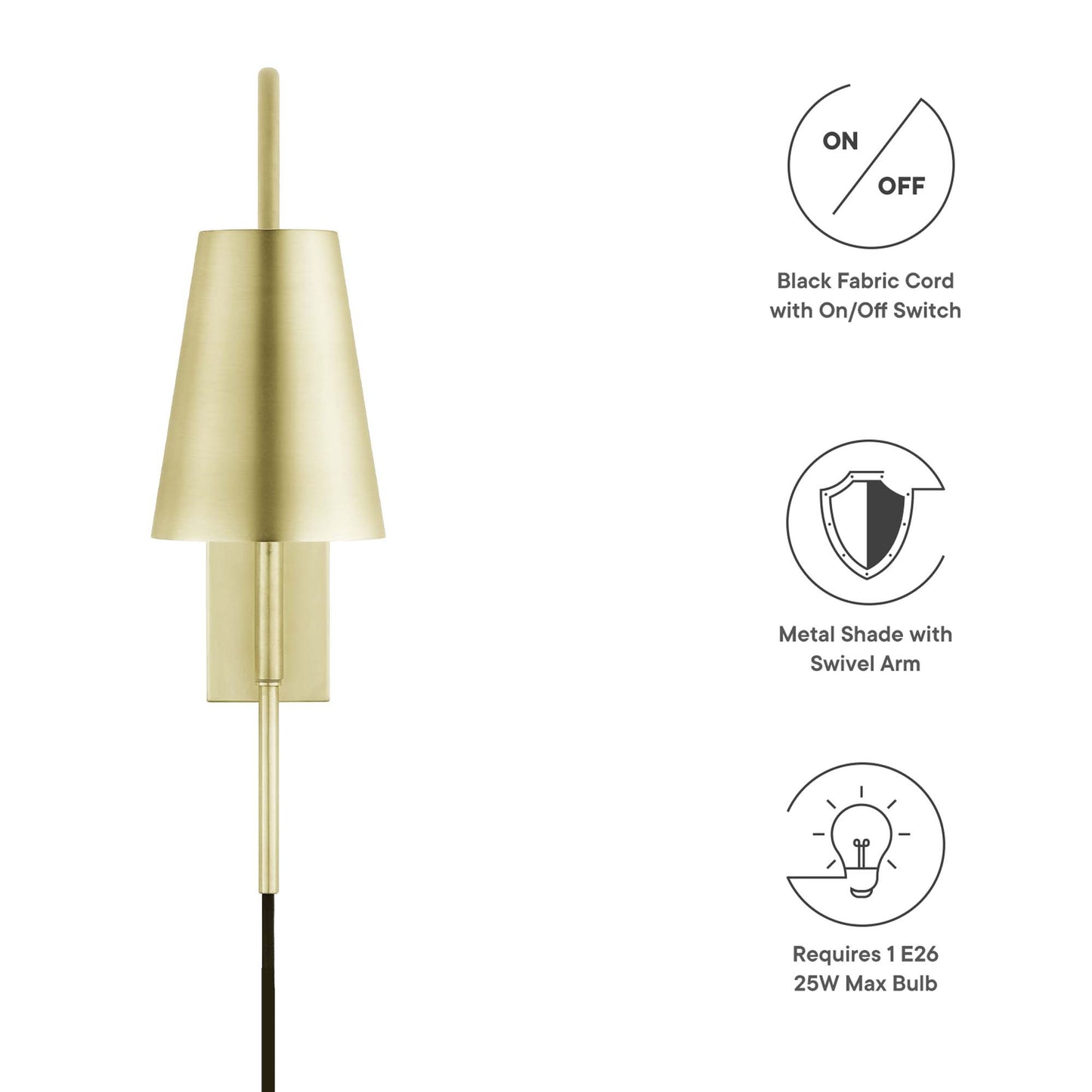 Modway Outlet Faye Metal Wall Sconce by Modway  Lighting Lighting Satin Brass - EEI-6532-SBR