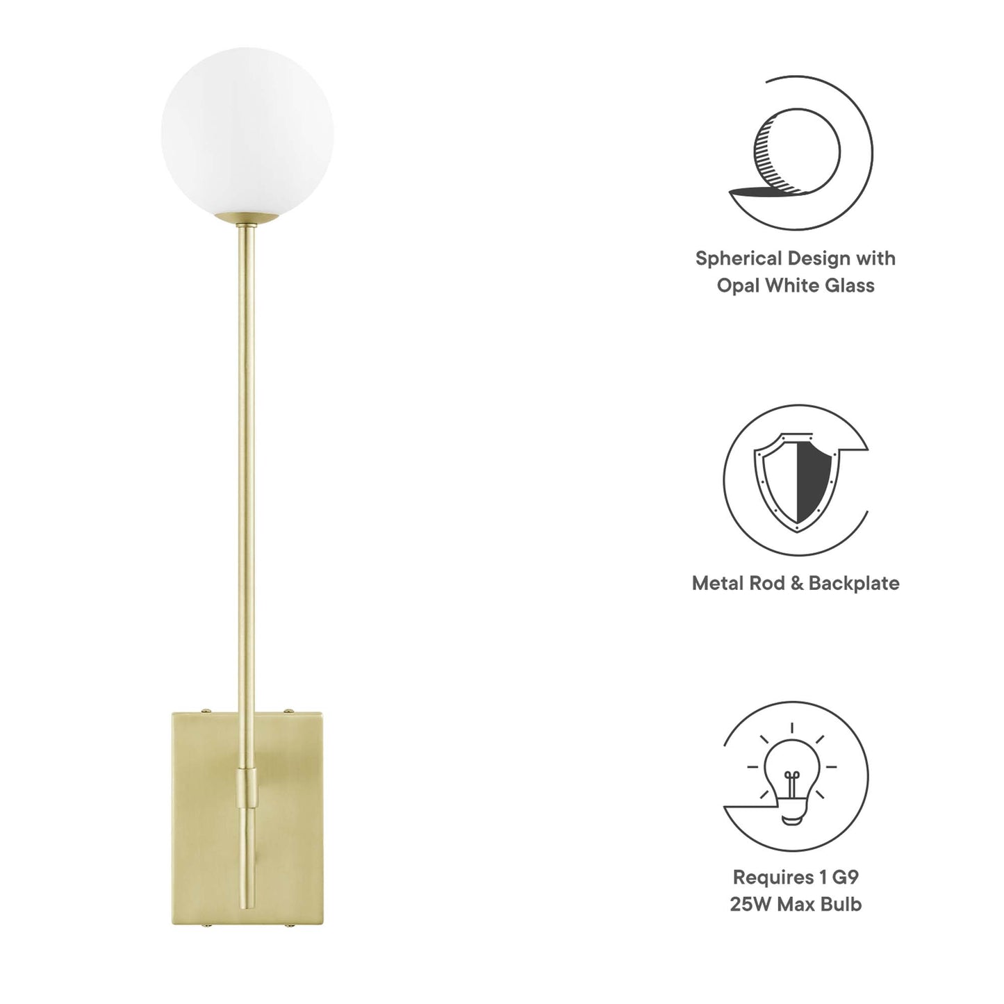 Modway Outlet Riva White Globe Wall Sconce by Modway  Lighting Lighting Satin Brass - EEI-6533-SBR