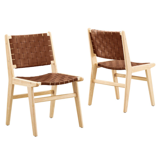 Modway - Saoirse Leather Wood Dining Side Chair Set of 2 by Modway  Bar and Dining Dining Chairs Brown - EEI-6544-NAT-BRN