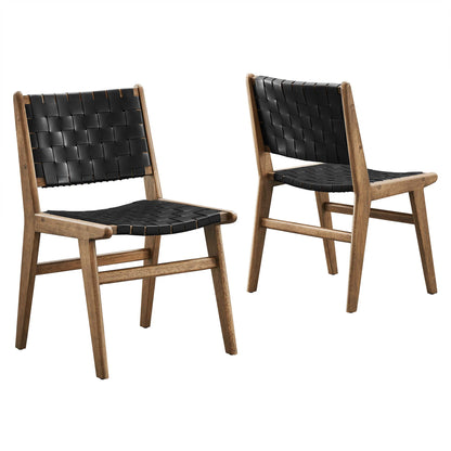 Modway - Saoirse Leather Wood Dining Side Chair Set of 2 by Modway  Bar and Dining Dining Chairs Black - EEI-6544-WAL-BLK