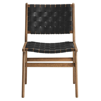 Modway - Saoirse Leather Wood Dining Side Chair Set of 2 by Modway  Bar and Dining Dining Chairs Black - EEI-6544-WAL-BLK