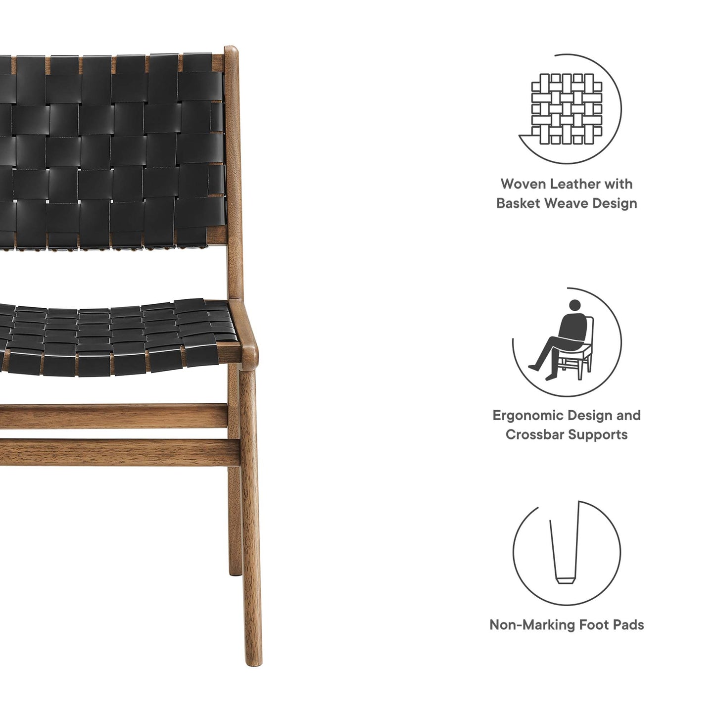 Modway - Saoirse Leather Wood Dining Side Chair Set of 2 by Modway  Bar and Dining Dining Chairs Black - EEI-6544-WAL-BLK