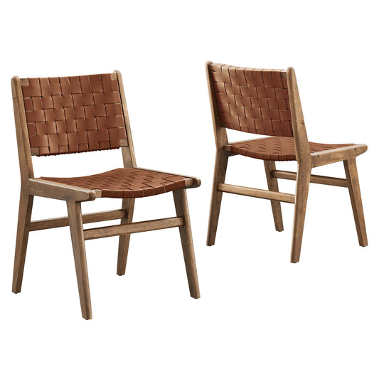 Modway - Saoirse Leather Wood Dining Side Chair Set of 2 by Modway  Bar and Dining Dining Chairs Brown - EEI-6544-WAL-BRN