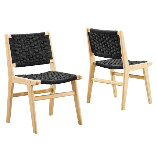 Modway - Saoirse Woven Rope Wood Dining Side Chair Set of 2 by Modway  Bar and Dining Dining Chairs Black - EEI-6545-NAT-BLK