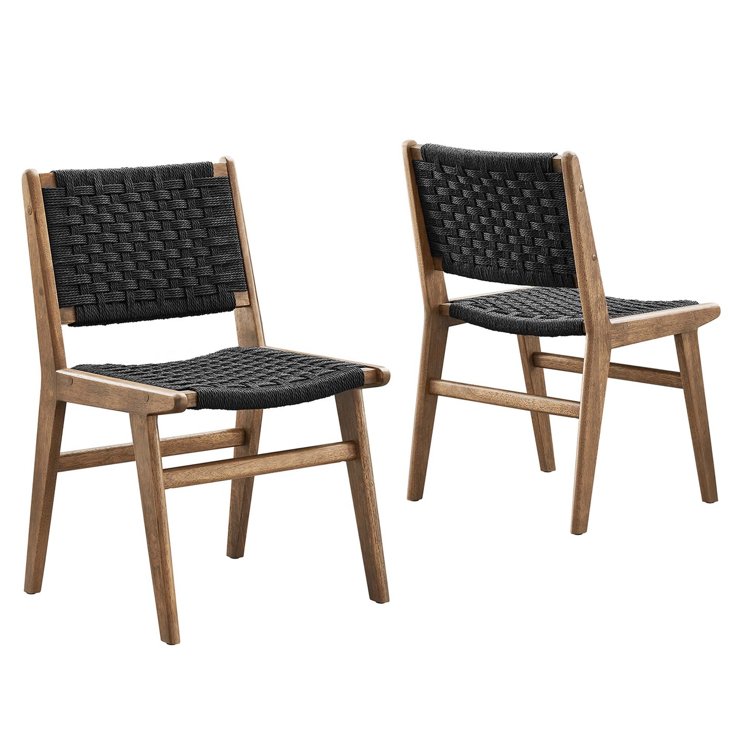 Modway - Saoirse Woven Rope Wood Dining Side Chair Set of 2 by Modway  Bar and Dining Dining Chairs Black - EEI-6545-WAL-BLK