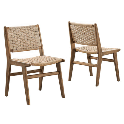 Modway - Saoirse Woven Rope Wood Dining Side Chair Set of 2 by Modway  Bar and Dining Dining Chairs Brown - EEI-6545-WAL-NAT