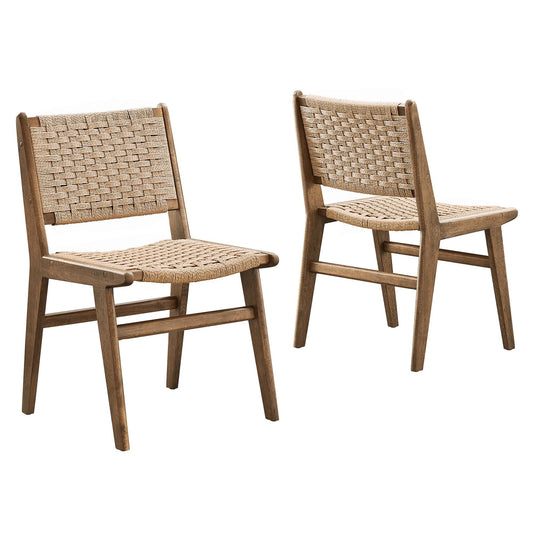 Modway - Saoirse Woven Rope Wood Dining Side Chair Set of 2 by Modway  Bar and Dining Dining Chairs Brown - EEI-6545-WAL-NAT
