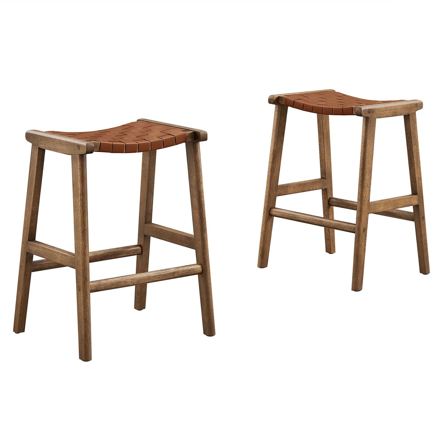 Modway - Saoirse Faux Leather Wood Counter Stool Set of 2 by Modway  Bar and Dining Bar and Counter Stools Brown - EEI-6547-WAL-BRN