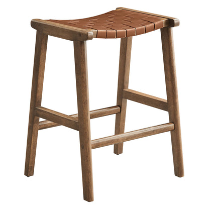 Modway - Saoirse Faux Leather Wood Counter Stool Set of 2 by Modway  Bar and Dining Bar and Counter Stools Brown - EEI-6547-WAL-BRN