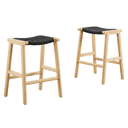 Modway Outlet Saoirse Woven Rope Wood Counter Stool Set of 2 by Modway  Bar and Dining Furniture Natural Black - EEI-6548-NAT-BLK