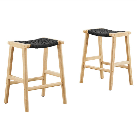 Modway Outlet Saoirse Woven Rope Wood Counter Stool Set of 2 by Modway  Bar and Dining Furniture Natural Black - EEI-6548-NAT-BLK
