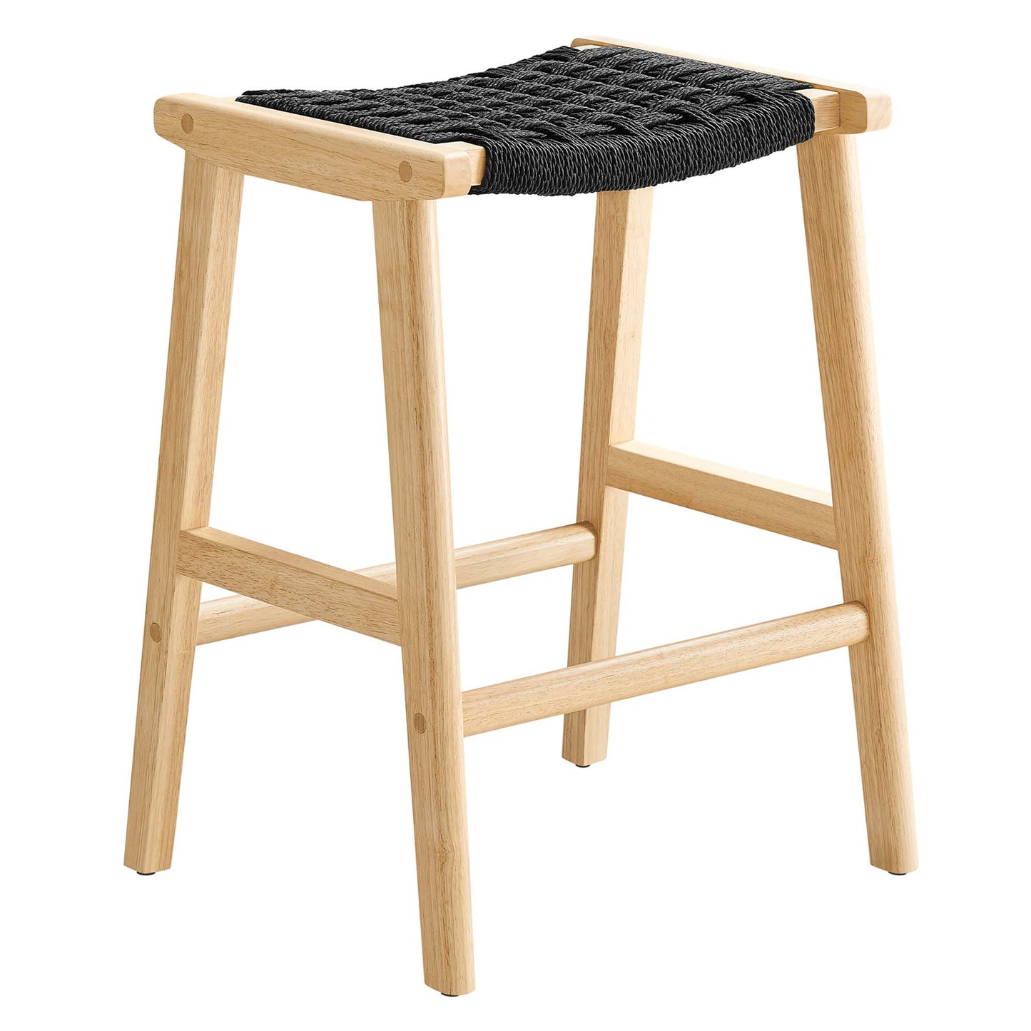Modway Outlet Saoirse Woven Rope Wood Counter Stool Set of 2 by Modway  Bar and Dining Furniture Natural Black - EEI-6548-NAT-BLK