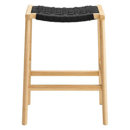 Modway Outlet Saoirse Woven Rope Wood Counter Stool Set of 2 by Modway  Bar and Dining Furniture Natural Black - EEI-6548-NAT-BLK