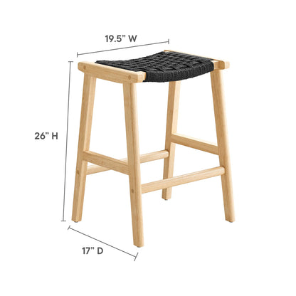 Modway Outlet Saoirse Woven Rope Wood Counter Stool Set of 2 by Modway  Bar and Dining Furniture Natural Black - EEI-6548-NAT-BLK
